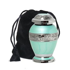 Azure Blue Engraved Small Keepsake Urn for Funeral Ashes Men Women Ocean Bl...