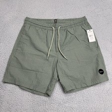 RVCA Shorts Mens M Green All Aboard EW Short 17 Seersucker Elastic Lightweight