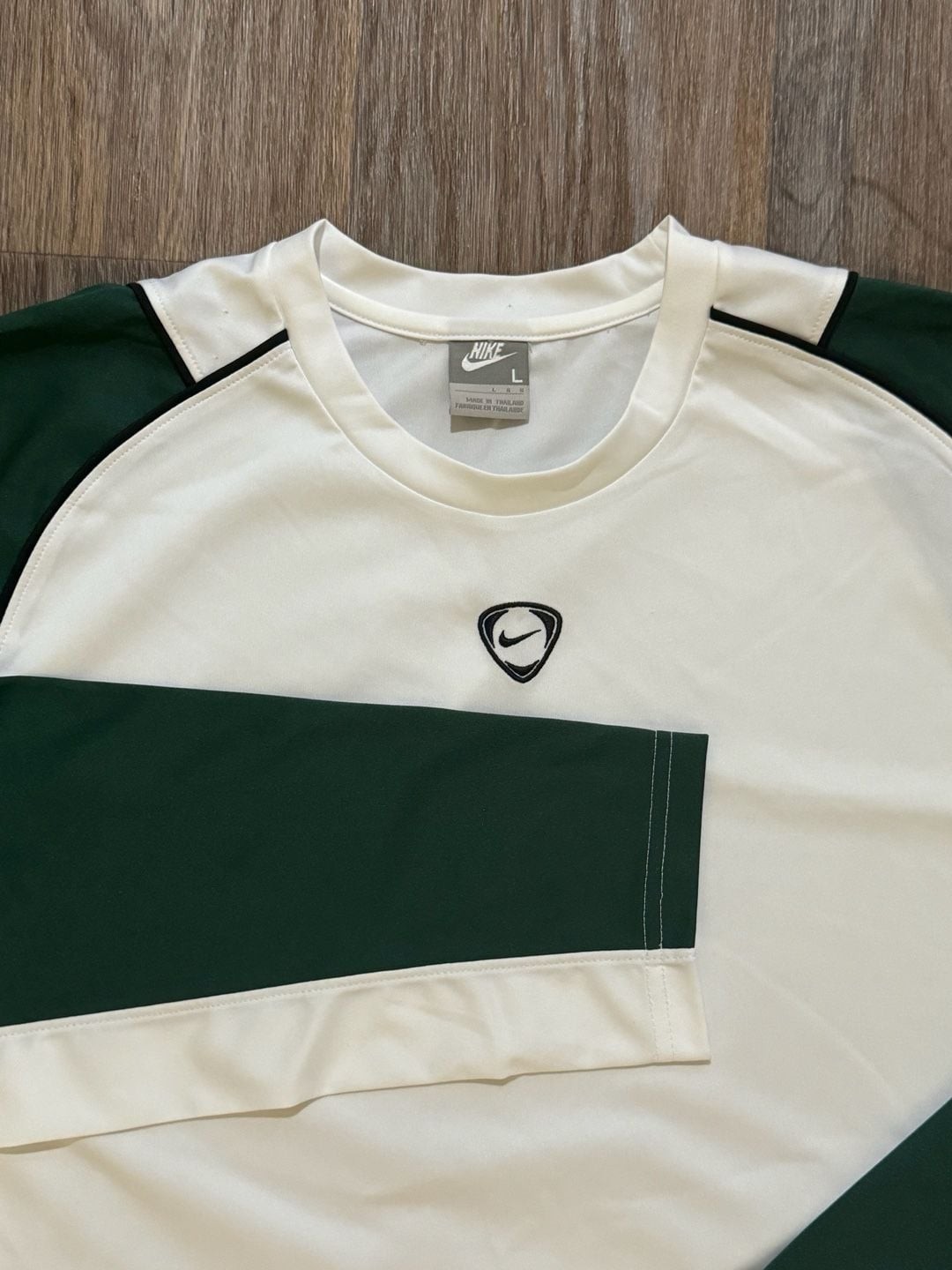 Vintage Nike Soccer Jersey Long Sleeve White Green Size Large