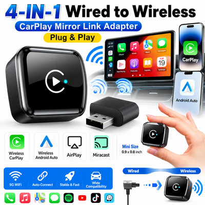Wireless CarPlay Adapter 4in1 AirPlay MirrorLink Navi Musik Auto iOS Android DE