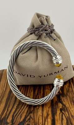 David Yurman 7mm Lemon Citrine Sterling Silver Classic Cable Bracelet Size: Med