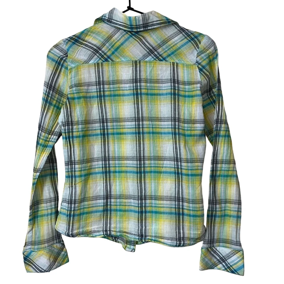 Kirra Juniors Sz S Snap Front Plaid Western Shirt Green Blue - Image 2 of 4