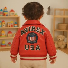 Kids Avirex Icon Leather Jacket, Bomber American Flight Jacket For 2-12 yrs Kids