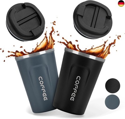 2 Stück Thermobecher Kaffee to go, 380ml Kaffeebecher to go Thermo, Coffee 