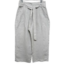 Chico  s Wide Leg 100 Linen Trousers Size 2/12 Gray High Rise Belted Pants
