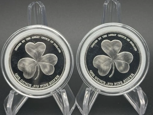 Lot Of 2 ASSAY OFFICE IRELAND GOLDSMITHS DUBLIN 1 OZ SILVER Round .999 FINE 2016