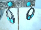 925 Mexican Silver SB Earrings Hoop Dangles Turquoise Color Stones KJ — photo 5