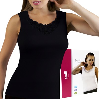 Damen Unterhemd T-Shirt Achselhemd Emili Berta Camisole 100% Baumwolle Spitze