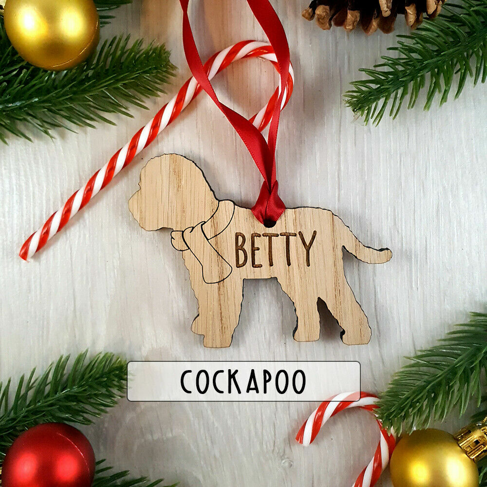 Personalised Dog Wooden Oak Decoration - Christmas Tree gift - Cockapoo ...