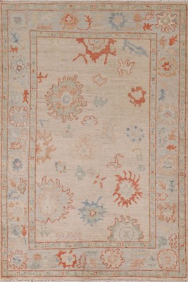Floral Ivory/ Light Blue Oushak Oriental Area Rug 4'x6' Turkish Handmade Carpet