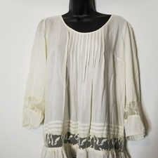 Nine West Vintage America Collection Sz Sm Ivory BoHo Peasant Tunic  3/4 Sleeve