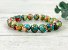 Floral Imperial Jasper 10mm Round Beads Healing Balance Reiki Bracelet Xmas Gift