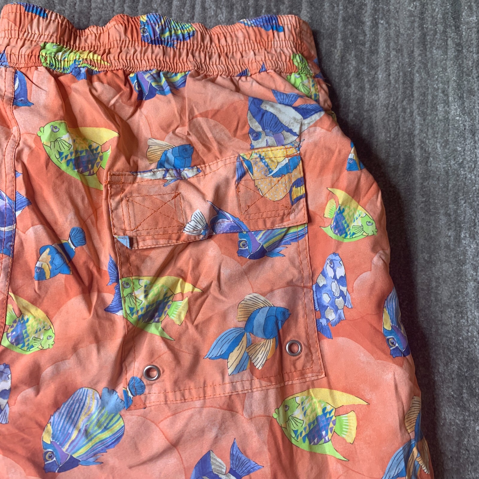Leonard Paris Homme Swim Trunks Mens Large All Over Print Fish Orange Drawstring