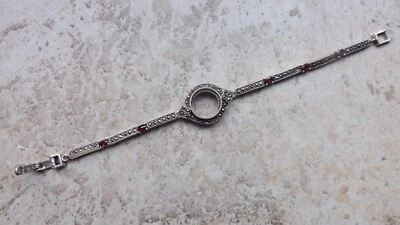 Tolles Vintage 925er Silber Uhren Armband mit 5 roten Steinen - Bild 1 von 4