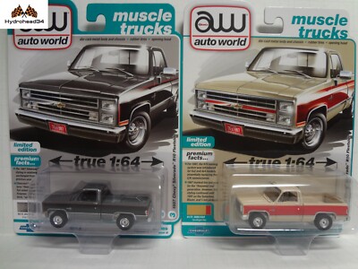 Auto World 1987 Chevy Silverado R10 Fleetside Set of 2 AW64362A&B 1:64 Scale   