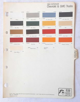 1984 CHEVROLET TRUCK AND GMC R-M COLOR PAINT CHIP CHART ALL MODELS ORIGINAL  