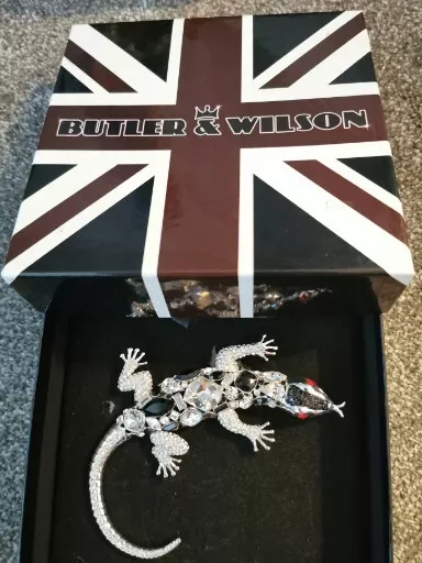 Butler and Wilson Clear Black Crystal Very Large Lizard Brooch Red Eyes Stunning