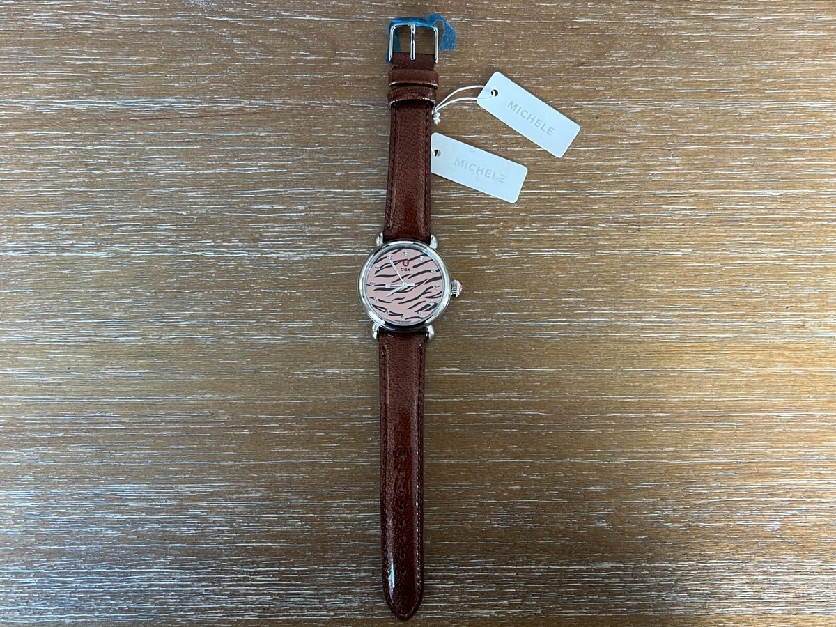 MICHELE CSX 36 TIGER DIAMOND DIAL WATCH WITH BROWN LEATHER  display picture 2