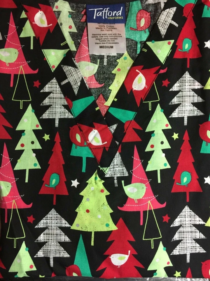 SCRUB TOP SIZES: XS, S, M, L, 2X, 3X CHRISTMAS PARTRIDGE TREE NWT NURSE MEDICAL - Image 3 of 4