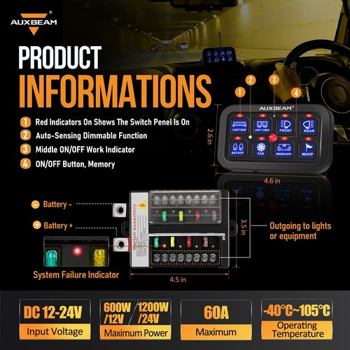 AUXBEAM BB80 8 Gang On-Off Switch Panel Automatic Dimmable For Can-Am Maverick - Picture 12 of 12