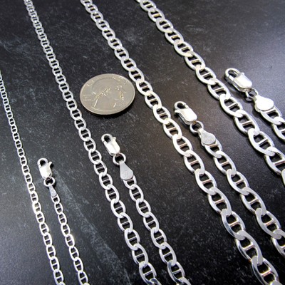 Solid Genuine 925 Sterling Silver Flat Mariner Chain Marina Bracelet / Necklace