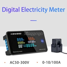 AC 50-300V 6-in-1 Color Display Digital Energy Current Voltmeter Temp Meter