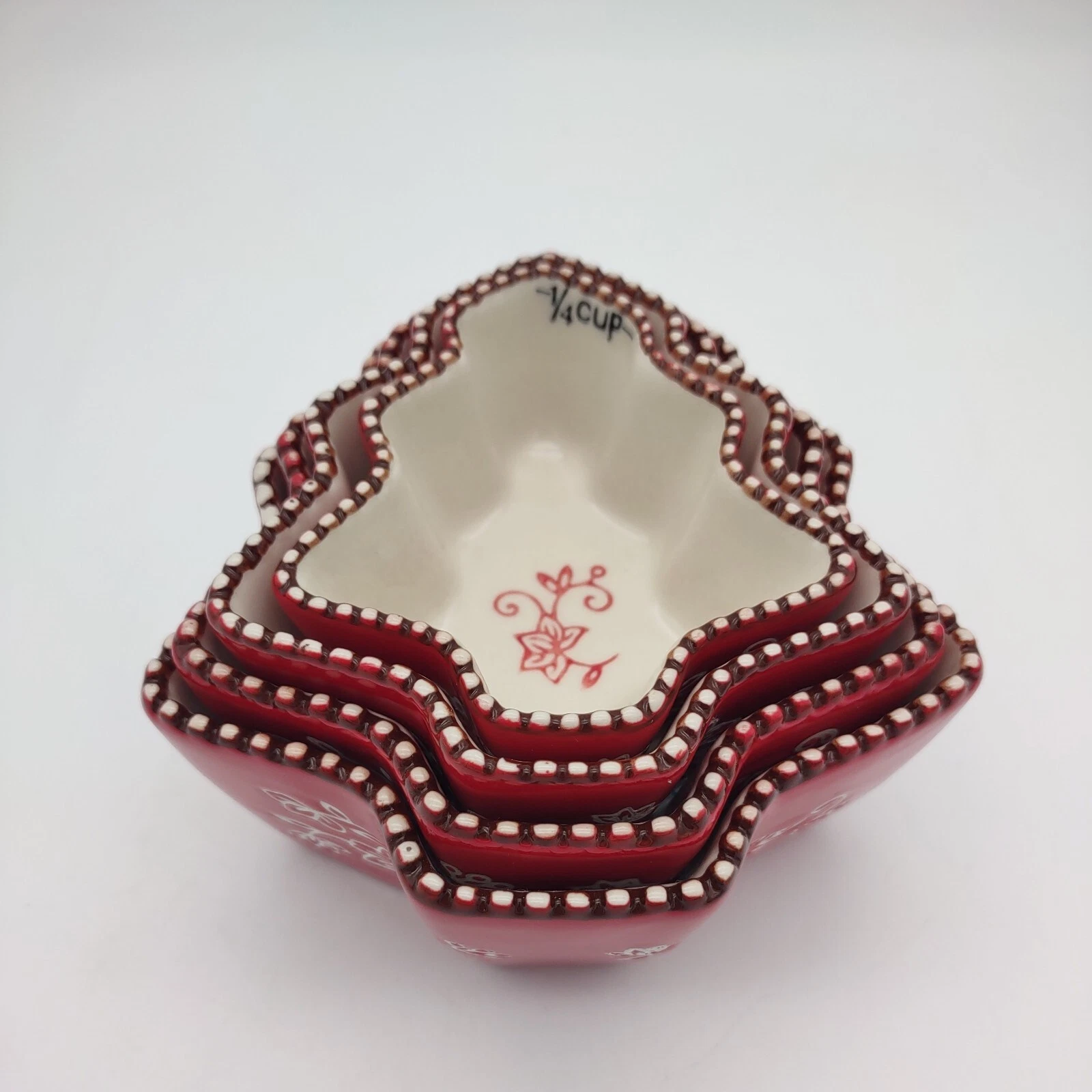 Temp-tations Floral Lace Red Tree Shaped Nesting Measuring Cups Set