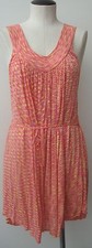 FREE PEOPLE PINK & YELLOW FINE KNIT TANK DRESS BOHO  V NECK & BACK ABOVE KNEE SM