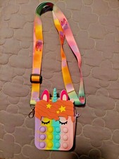 Pop it Unicorn Purse, Shoulder Bag Push Bubble Fidget Toy Gift Kids Rainbow 