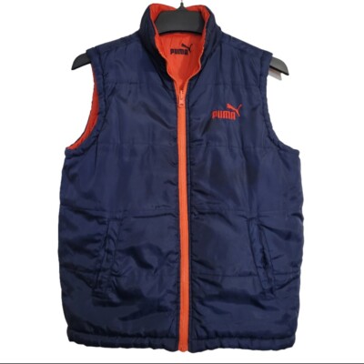 Puma Boys Size L Reversible Orange &  Blue Full Zipper Puffer Vest Pockets WB