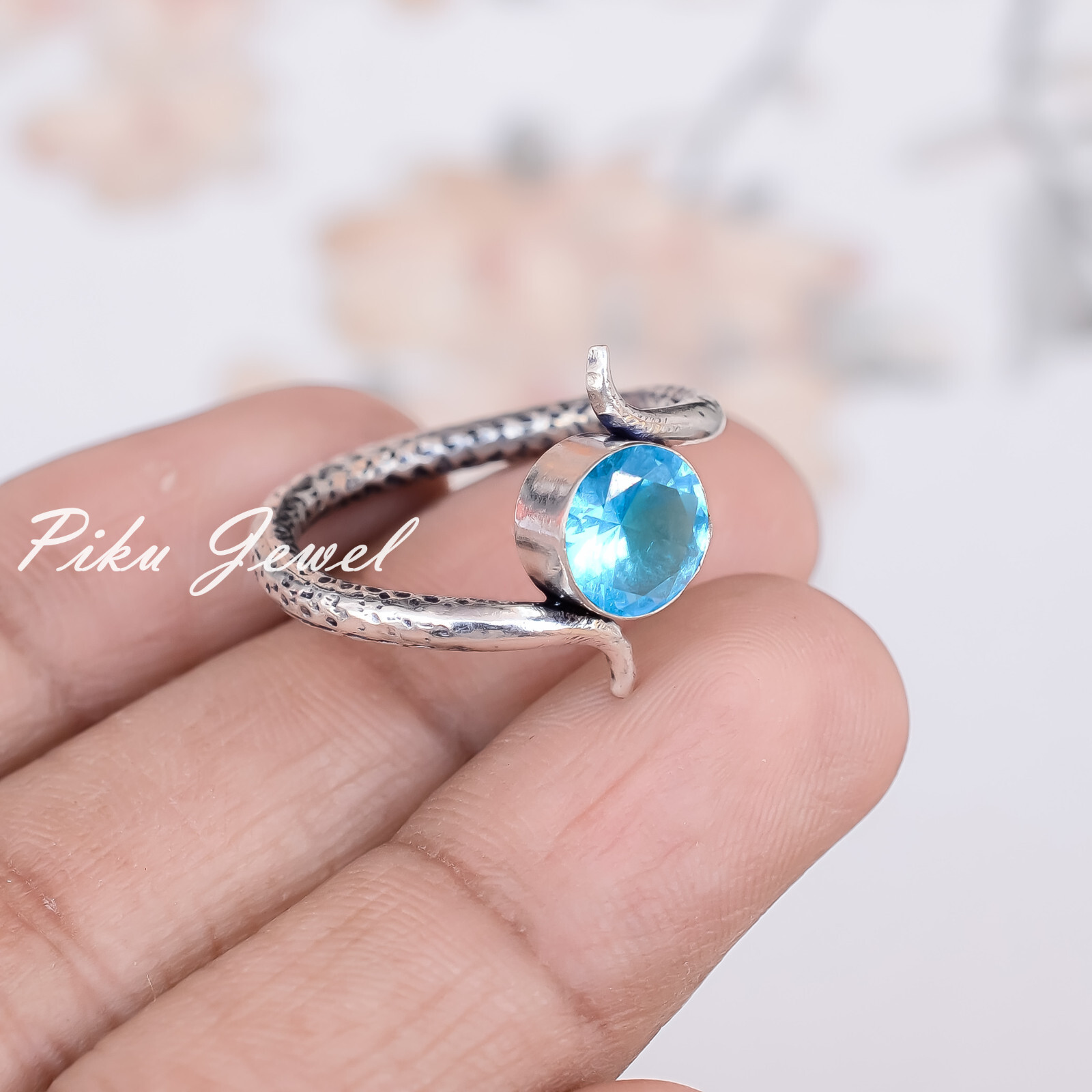 Swiss Blue Topaz Gemstone 925 Sterling Silver New Arrival Ring For ...