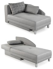 Récamiere-Schlafsofa Federkern Couch Liege Gästebett mit Bettkasten in Hellgrau