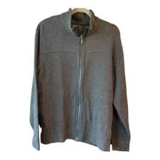 CUTTER & BUCK Full Zip Knit Sweater Jacket w/ Faux Leather Elbow Patches Gray Md