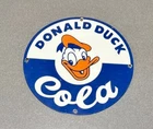 VINTAGE 12” DONALD DUCK SODA COLA PORCELAIN SIGN CAR GAS OIL TRUCK MOTORCYCLE