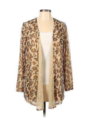 NWT CHICOS 1 S 8 BROWN OCELOT ANIMAL PRINT MESH LINED CARDIGAN 40''B POLY SPANDEX