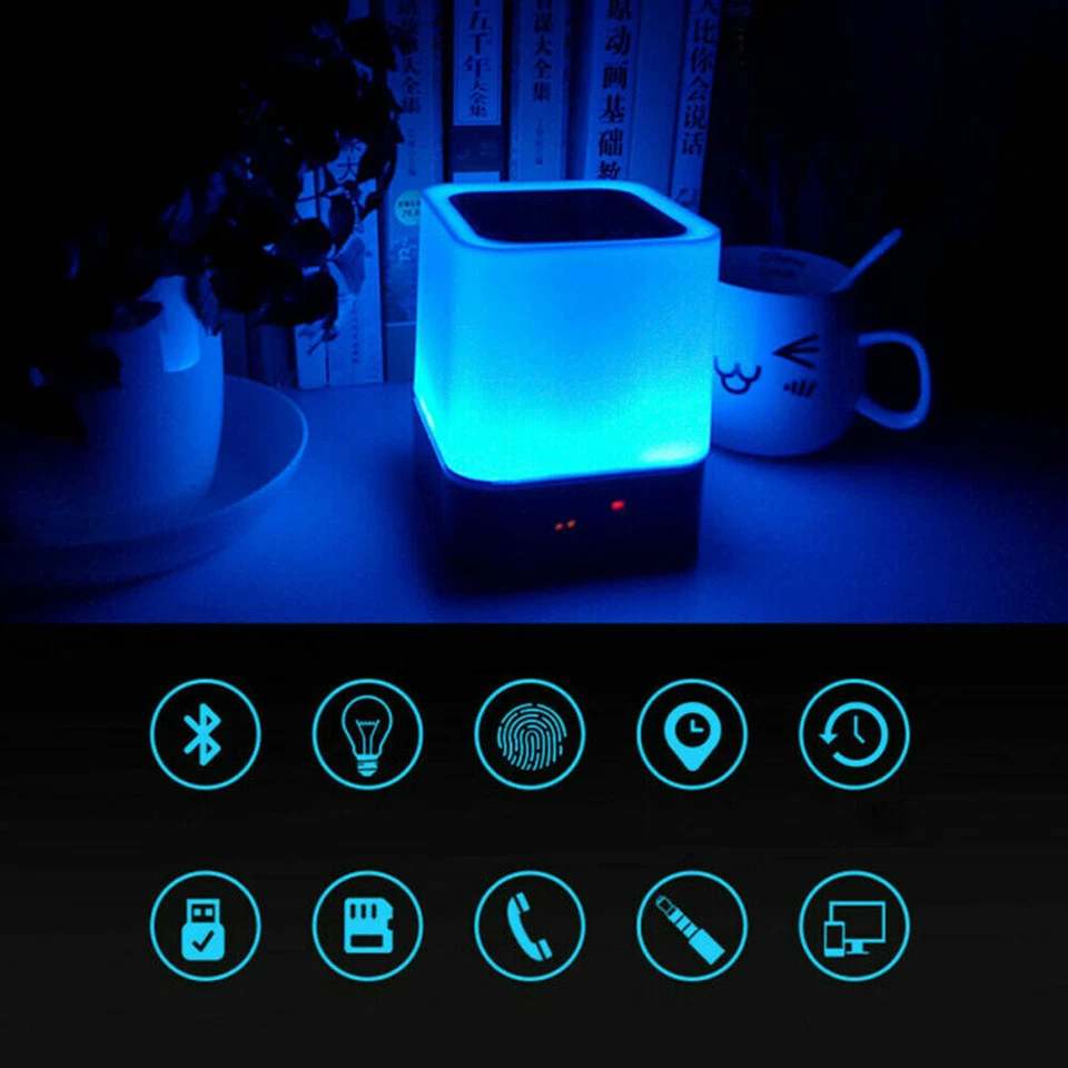 Bluetooth Music Speaker Alarm Clock Touch LED Night Light Desk Bedside Lamp Gift - Image 4 of 4