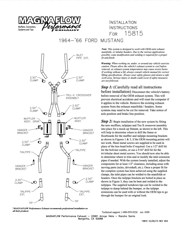 MAGNAFLOW 1964-1966 FORD MUSTANG 289 260 200 170 SISTEMA DE ESCAPE TRASERO CROSSMEMBER Foto 2 de 3