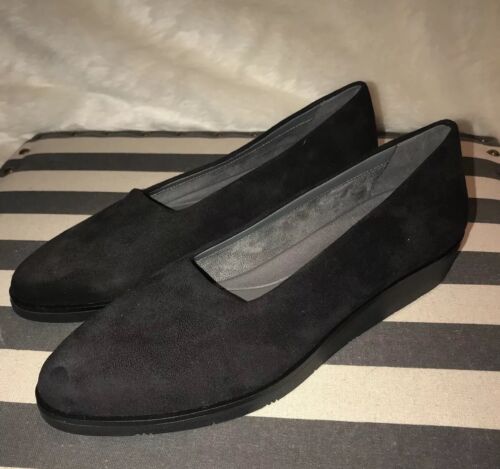 Aerosoles Sideways Comfort Women Slip On Black Faux Suede Low Wedge Shoes New 10 - Picture 1 of 8