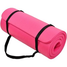 BalanceFrom 1" Extra Thick Exercise Yoga Mat with Carrying Strap, Pink Open Box 