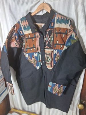  David James Men's Vintage Southwest Aztec Navajo Print Jacket Black MEDIUM NEW