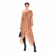 FARM Rio Women's Brown Ruffle One Shoulder Polka Dot Midi Dress Size Small