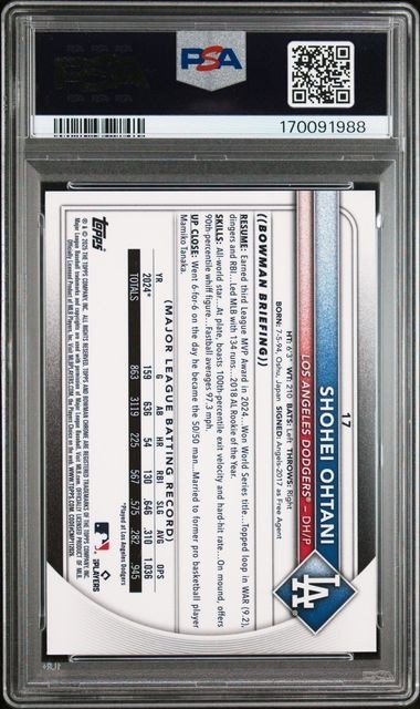 2025 BOWMAN CHROME SHOHEI OHTANI BLUE SAPPHIRE EDITION #17 DODGERS PSA 9 view 2