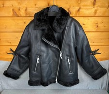 Mango Womens Adri Aviator Biker Jacket Size M Black Faux Shearling Lined NWT