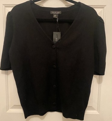 Rachel Zoe Womens s Black Button Up  Puff Short Sleeve Cardigan NWT XL