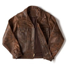 Mens Distressed Brown Leather Trucker Jacket ...