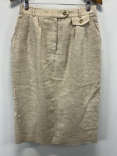 Vtg Talbots 100 Linen Midi Skirt Women  s 12 Oatmeal Lined Pockets 90s READ