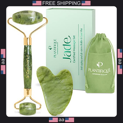 Plantifique jade roller and gua sha set for face skin care tools