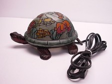 Tiffany Style Stained Glass Turtle Lamp Fish Seascape Tabletop Accent Nightlight
