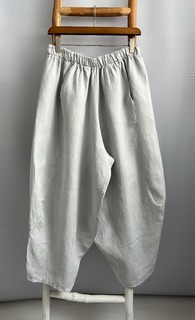 MADE IN ITALY Fab Linen Oversized Barrel Leg Trousers Pale Grey OS 28 44" W
