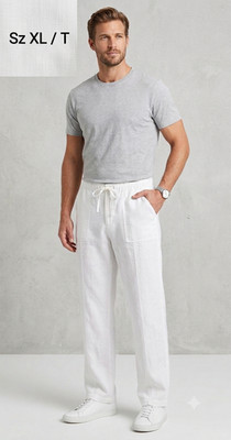 NY&C Sz XL Pants Linen Men's White Pull On Pockets No Stains